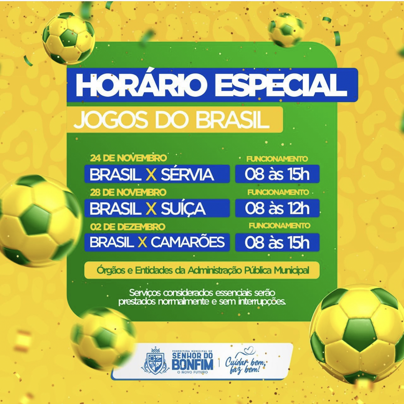 Prefeitura estabelece horário de expediente nos dias de jogos do Brasil na  Copa do Mundo da Fifa 2022 • SiteBarra