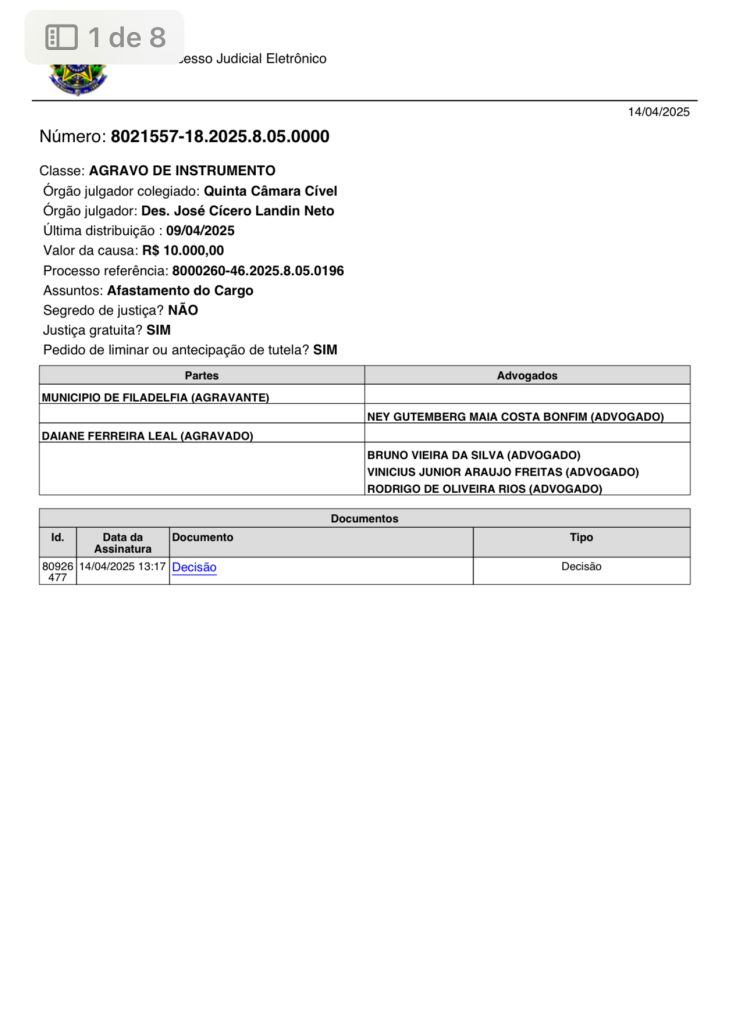 Nova decisão confirma Lailson da Aroeira na presidência da Câmara de Vereadores de Filadélfia.